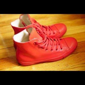 Red rubber waterproof classic high top converse